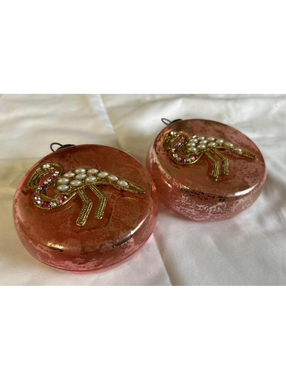 Vintage Pink Glass Flamingo Ornaments - Set of 2